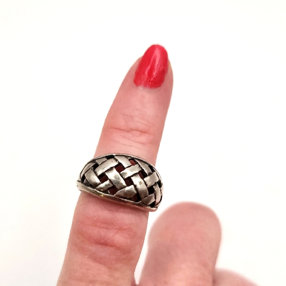 Vintage 925 Silver Basket Weave Ring Size 4